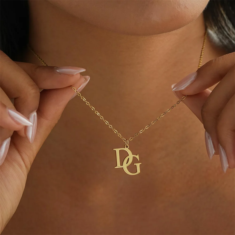

Tangula Custom Initials Necklaces For Women Stainless Steel Two Letters Pendant Choker Personalize Anniversary Jewelry Gifts