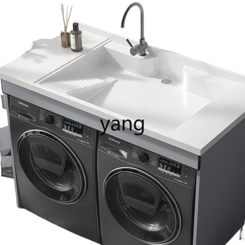 

Yjq Alumimum Balcony Double Washing Machine All-in-One Cabinet Dryer Combination Laundry Tub Quartz Stone Inter-Platform Basin