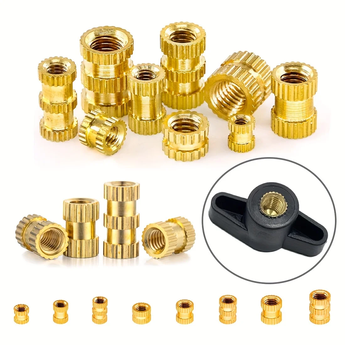 100-Piece Threaded Insert Kit M2 M3 M4 M5 M6 Metric Threaded Brass Heat-Cured Inserts for Plastic And 3D Printed Components