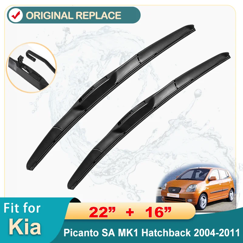 For KIA Picanto SA MK1 Hatchback 2004-2011 Front Rear Wiper Blades Brushes Cutter Accessories J Hook 2004 2005 2006 2007 2008