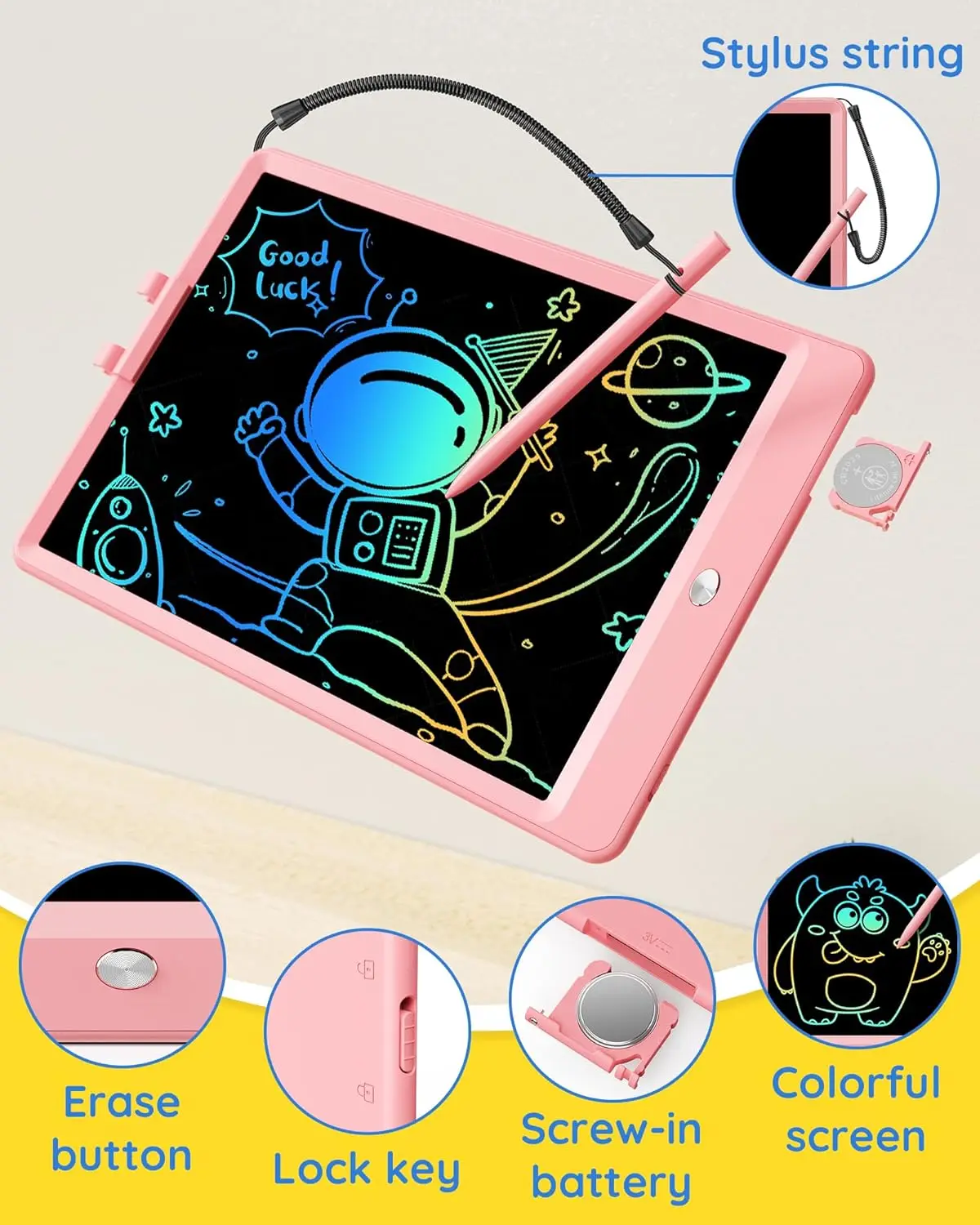 LCD-schrijftablet Doodle Board, 8,5 inch kleurrijk tekentablet schrijfblok, uitwisbaar Doodle Pad peuter reisspeelgoed