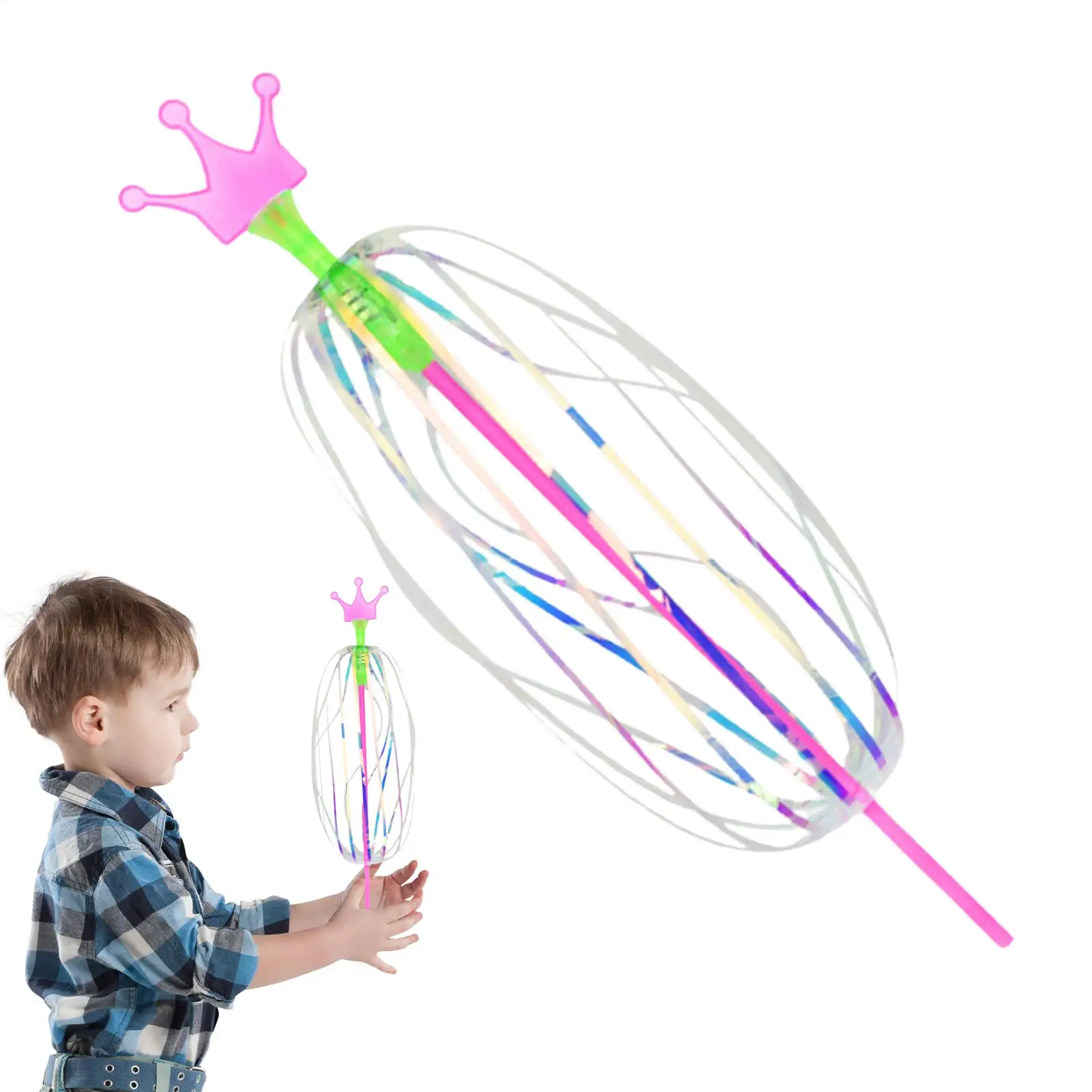 LED Glowing Rainbow Bubble Wand, Magic S pinning Twirler Toy with Colorful Lights, Outdoor Party Favor for Kids & Adults