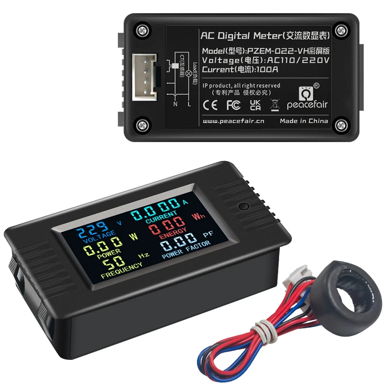 PZEM-022 single-phase 6in1 Account current Fordulás ampulla Fogyasztásmérő színben Kivet Frekvencia áram Bizományos wattmeter napelemes áram Fogyasztásmérő KWH Energia