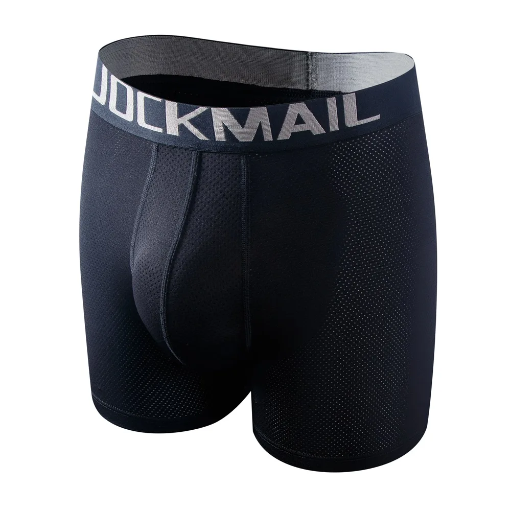 Jockmail-bóxer Largo de seda de hielo para Hombre, bolsa de malla 3D colgante, convexa en U, separación antiderrape, Ropa Interior Sexy, bragas, 10