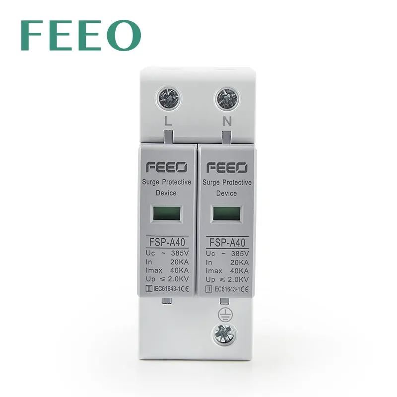 FEEO FSP-A40 Din Rail SPD AC 2P 275V 20KA-40KA Surge Voltage Protection Lightning Protection Over Voltage SPD T2 Electrical Home