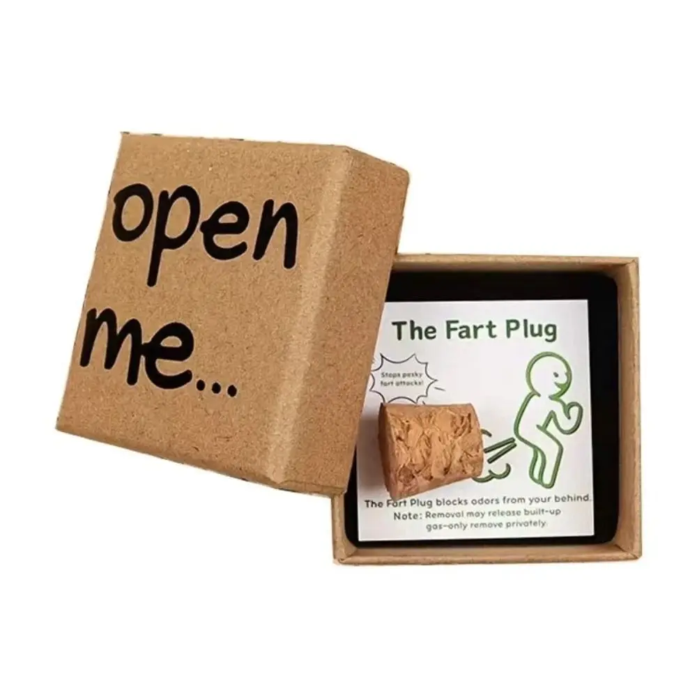 Open Me Fart Plug Gift Box with Card Cartoon Prank Bottle Cork Novelty Simple Prank Fart Plug For Wedding, Birthday Party Gift