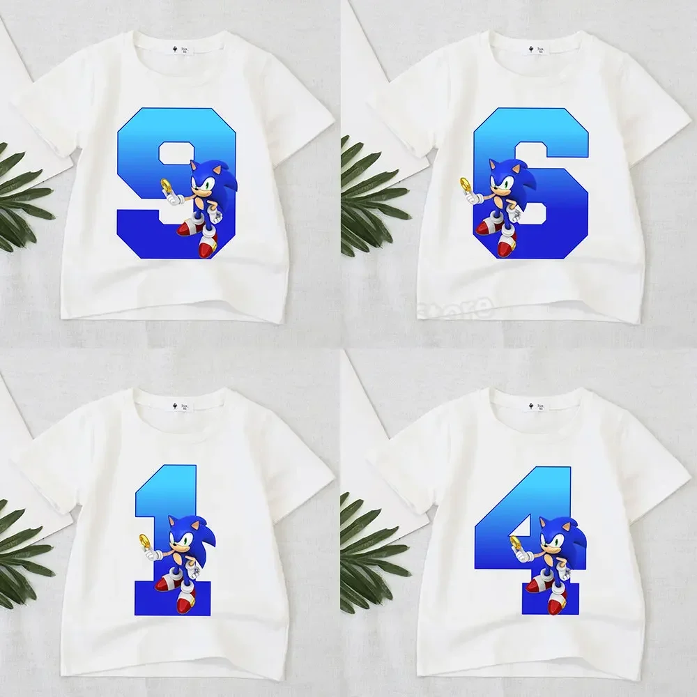 

Cartoon Sonics The Hedgehogs Children T-shirt Number 1 To 9 Shirts Aesthetics Kid Tops Boutique Boy Girl Happy Birthday Tees