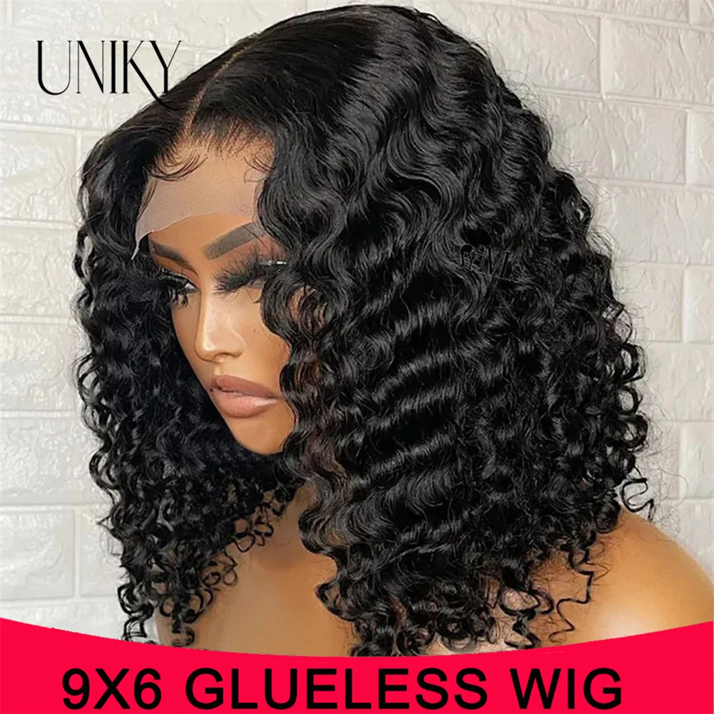 

Wear Go Glueless Wigs Brazilian Deep Curly 9x6 HD 100% Glueless Preplucked Human Deep Bob Wigs Ready To Go Pre Cut No Glue