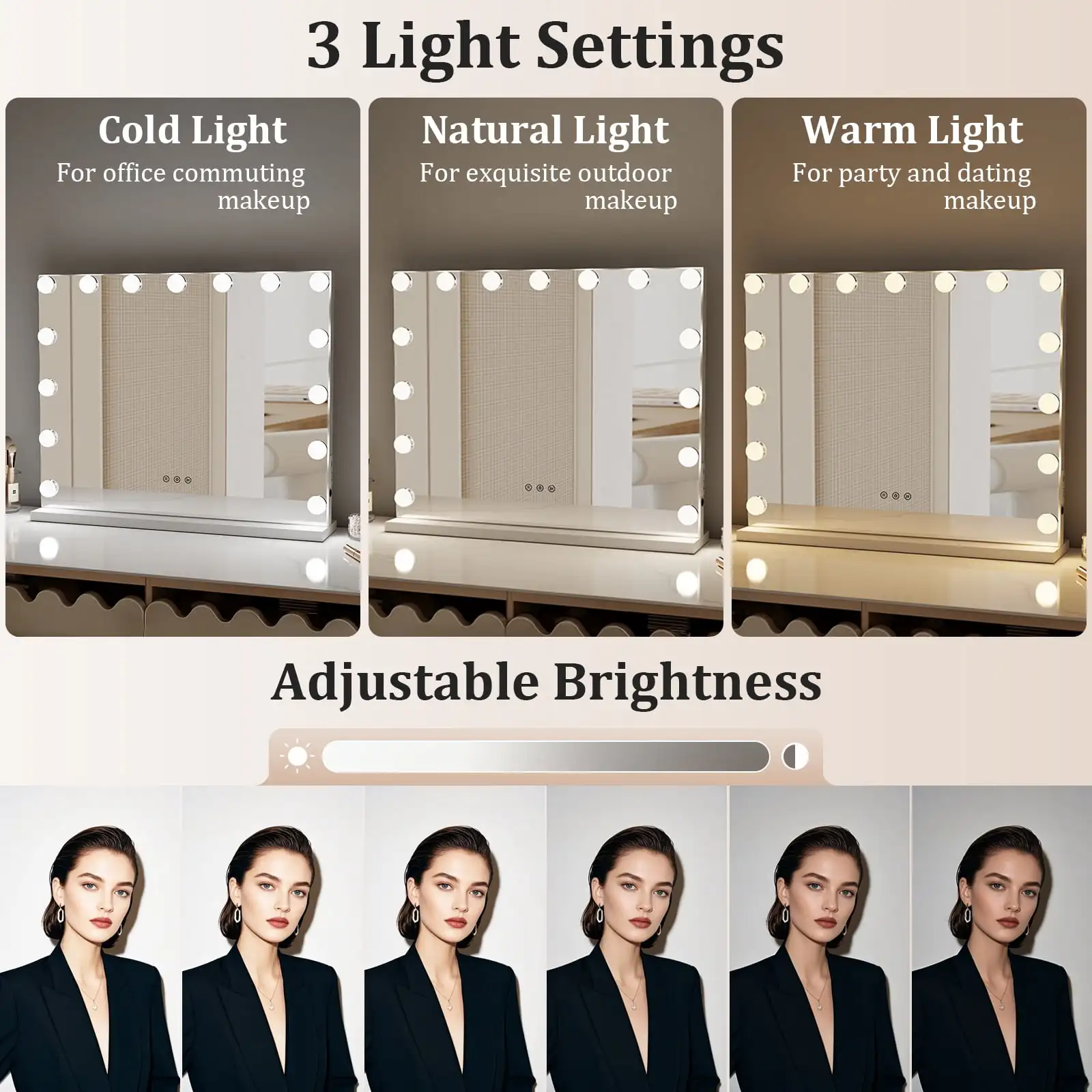Bluetooth Audio Makeup Mirror with LED Light - 3 Color Modes, Smart Touch Control and USB Charging Port - Desktop Makeup Mirror