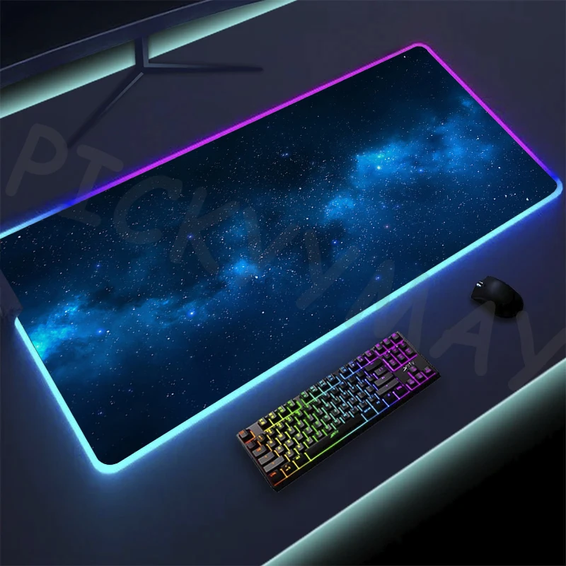 Universo rgb gaming mousepad espaço mouse esteiras led grande gamer mousepads xxl teclado almofadas de mesa luminosa mouse pad retroiluminado