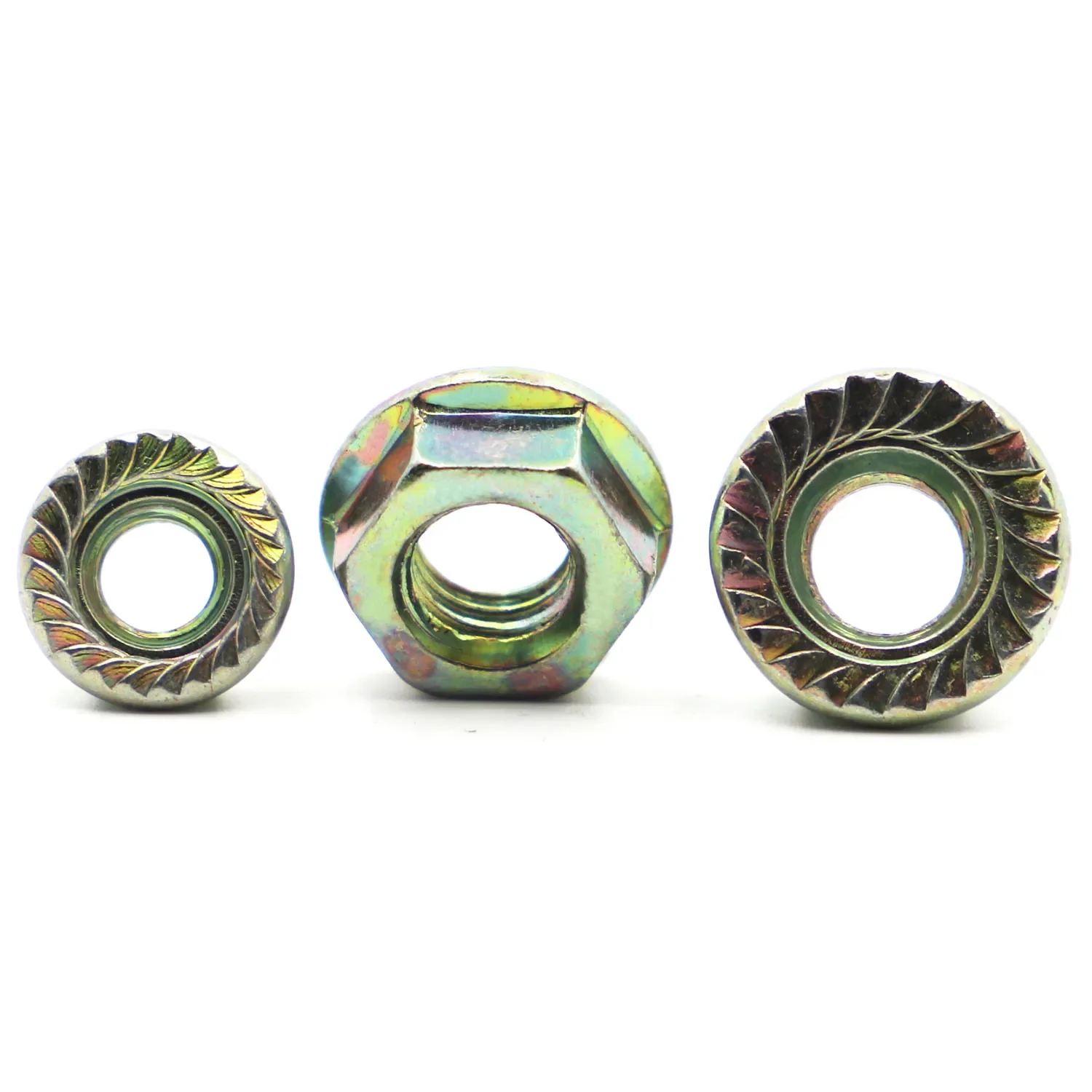 10-50Pcs Color Zinc Carbon Steel Hexagon Flange Nuts DIN6923 Pinking Slip Locking Nut M3 M4 M5 M6 M8 M10 Hardware Fastener