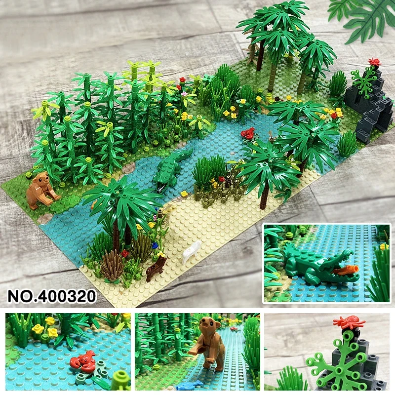 32x32 Rainforest Parts Animal Green Grass Jungle Bush Flower Tree Plants Building Blocks DIY MOC Assemble Compatible All Brands