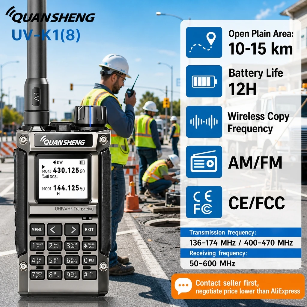 Quansheng Uv-K1(8) Walkie Talkie Long Range Vhf Uhf 10-15Km Wireless Frequency Copy Am Fm Two Way Radio Ce Fcc For Camping