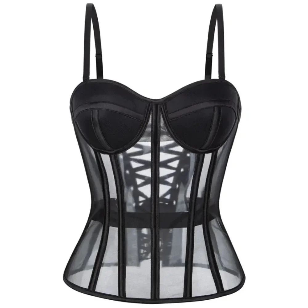 

Корсет Overbust с бюстгальтером Korset Женский бюстье без бретелек Топ Сетчатое женское белье Черно-белое сексуальное женское белье