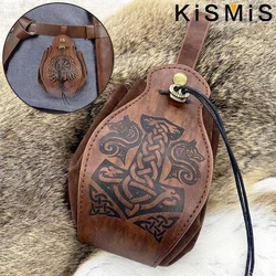 KISMIS Portable Faux Leather Drawstring Pouch Medieval Pouch Vintage Coin Purse Dice Bag