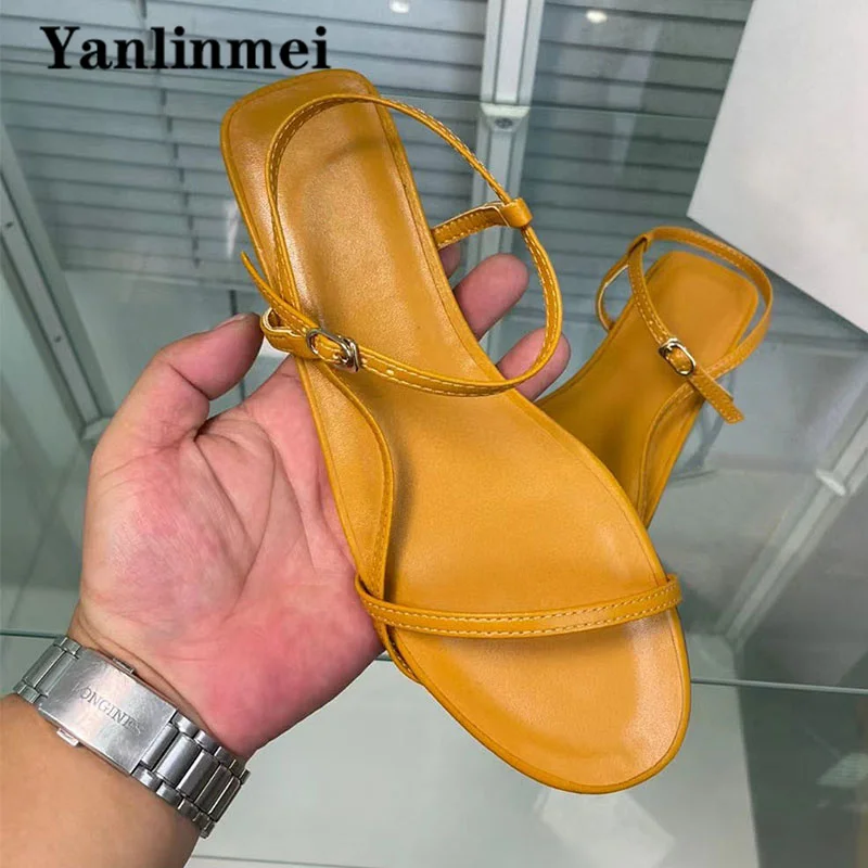 Summer Sandals Woman Genuine Leather Narrow Band Party Shoes Holiday Casual Comfort Flat Sandals Sandals Women Sandalias Mujer