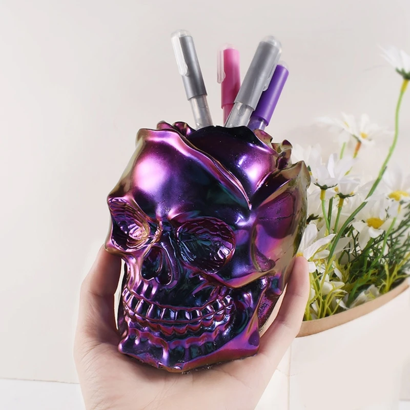 Rose Skull Pen Holder Pot Mold Epoxy Resin Silicone Mold for DIY Decoration