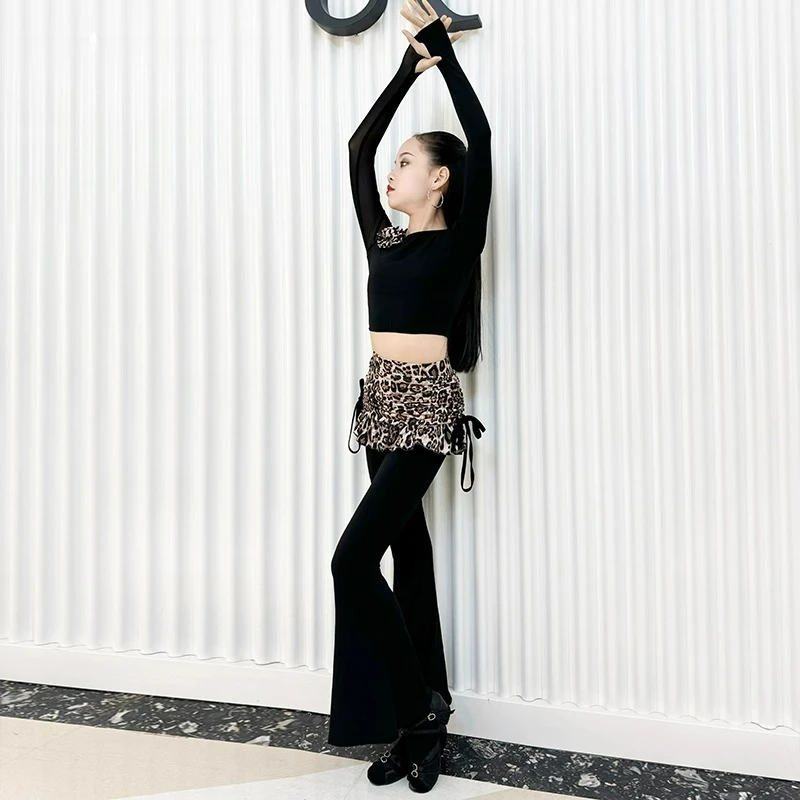 Latein-Tanz-Outfit, Übungs-Outfit, Kinderset, langärmelig, modisches lateinamerikanisches Hosen-Set für Herbst und Winter