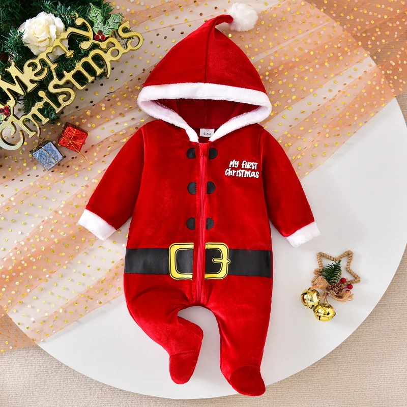 My First Christmas Santa Baby Romper Jumpsuit with Hat Newborn Infant Toddler Holiday Costume Outfit Clothes for Boys Girls