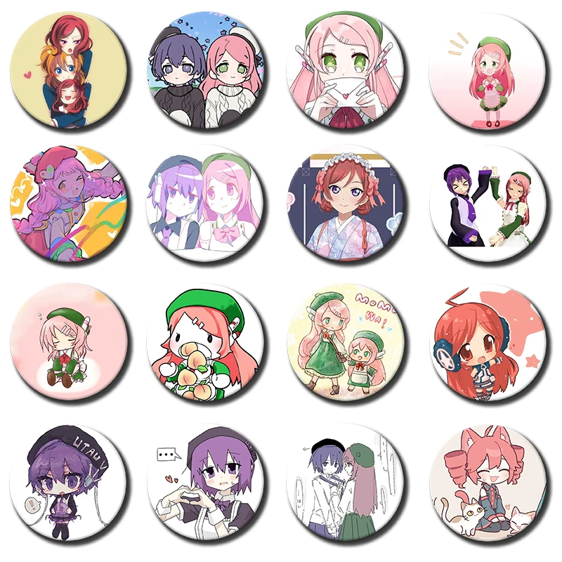 1PC Momone Momo,Adachi Rei,Utane Uta Pins Cute Cartoon Music Anchor Badge Exquisite Round Brooches