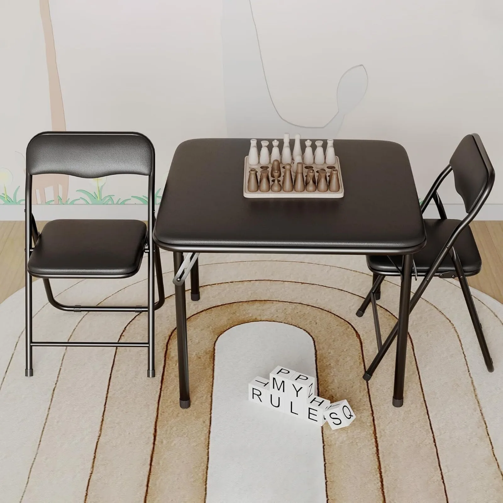 3-Piece Folding Upholstered Table and Chair Square Card Table and Chair Set United States