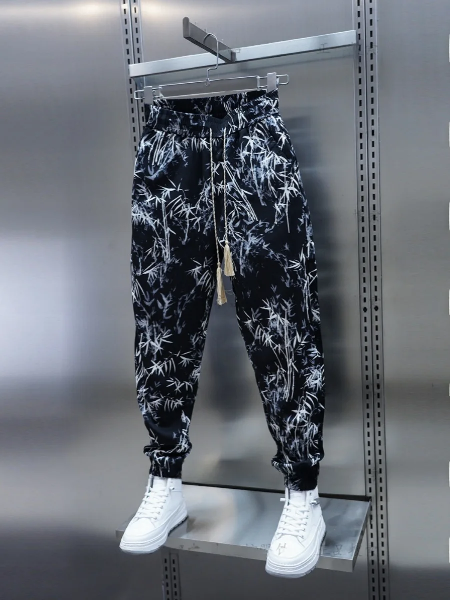 

Мужские повседневные спортивные брюки свободного кроя, осенняя новинка, с принтом в стиле акварели, высококачественный дизайн, брюки-харлан, молодежные летние длинные брюки
