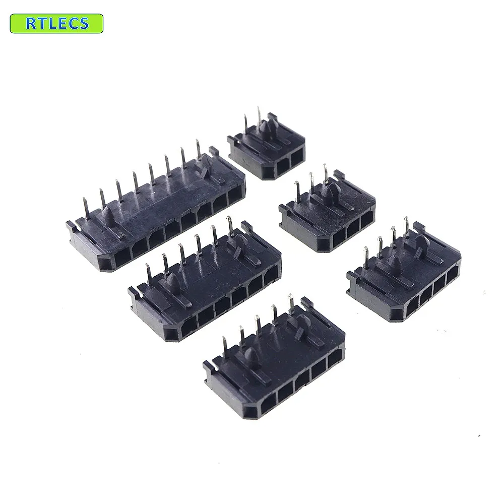 10 pcs Micro-Fit 3.0 mm Connector Wafer Single Row 1x2 2 3 4 5 6 8 Pin Right Angle Through Hole PCB Solder Wire Board 43650