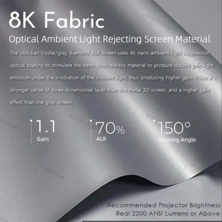 92-150 inch Motorized Floor-Rising 3D Projector Screen Anti-Light Gray Crystal Screen for Long Throw Projector Home Theater