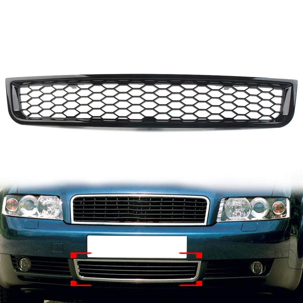 Glossy Black Car Front Bumper Lower Honeycomb Mesh Grille 8E0807647 For Audi A4 B6 2001 2002 2003 2004 2005