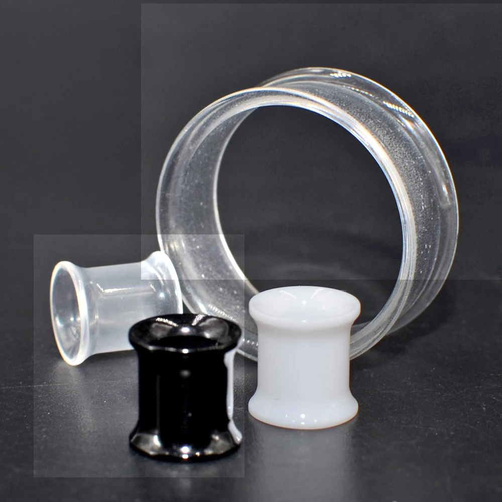 2pcs Acrylic White Black Transparent Ear Tunnel Plug Ear Gauges Piercing Double Curved Saddle Expander Stretcher Body Jewelry