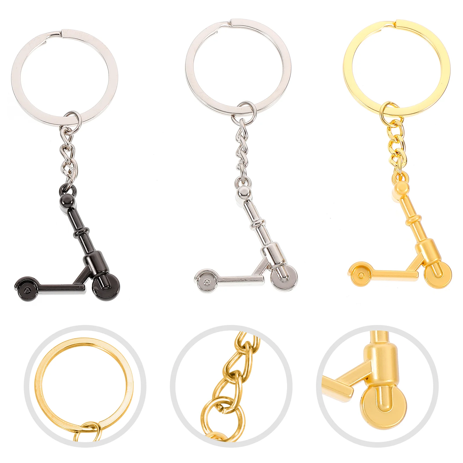 

3 Pcs Scooter Keychain Zinc Alloy Pendant Fob Hanging Ring Kick Handbag Decor Keyring