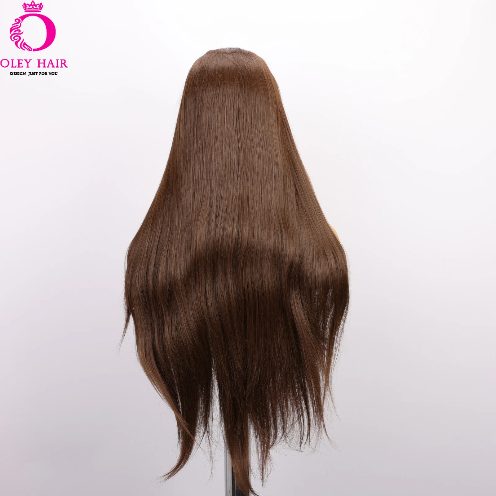 Oley Brown Synthetic Lace Front Wigs 28 Inch Straight Wig Cosplay Party Wig Smooth Natural Hallline High Temperature Resistant