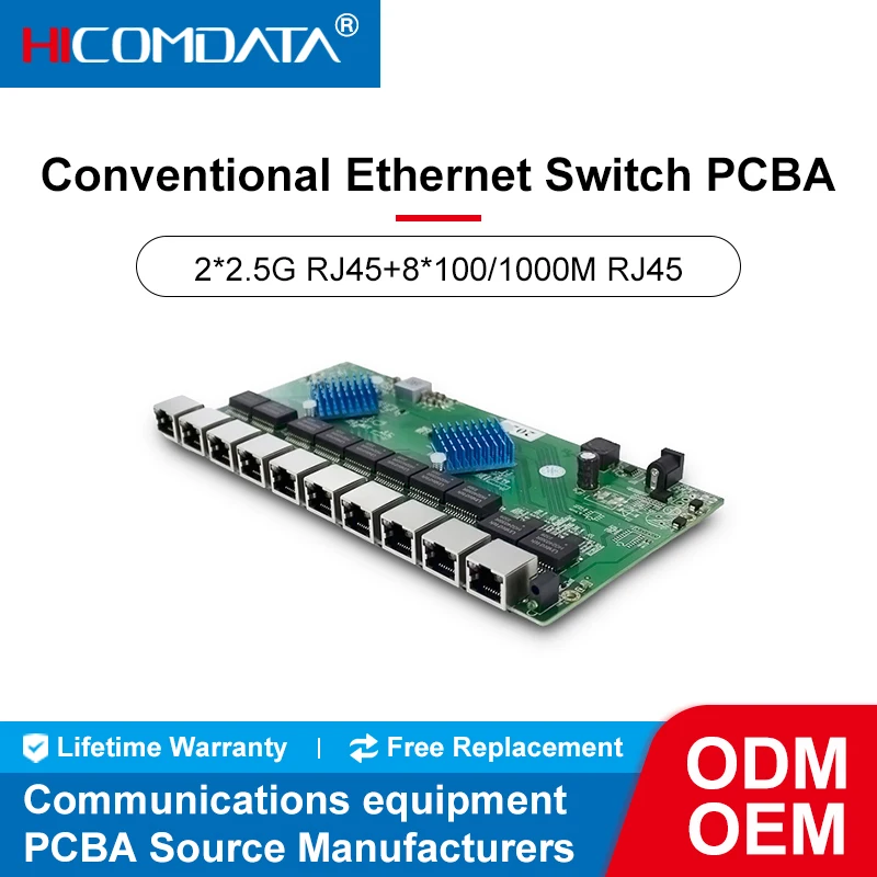 

Коммутационный модуль HICOMDATA Ethernet, 2,5G Uplink 2 SFP 1000 Мбит/с, 8 RJ45 10 портов, сетевой коммутатор PCBA