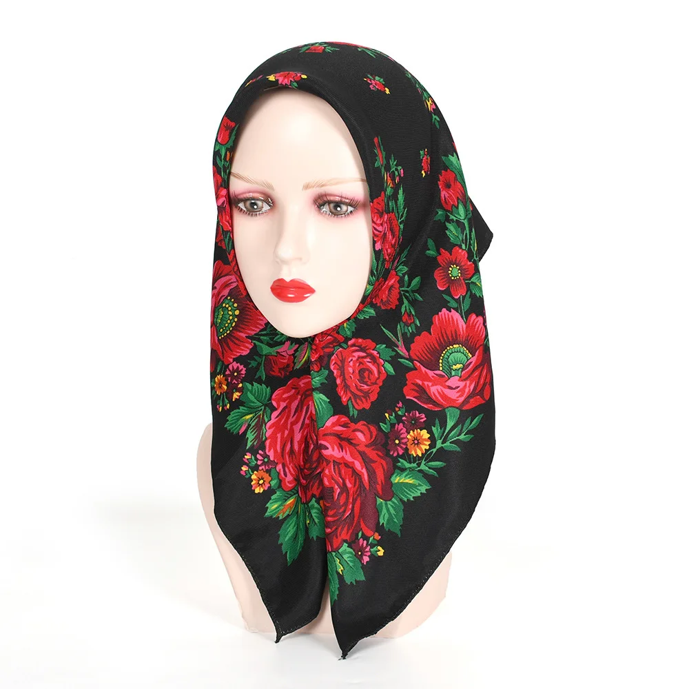 70*70cm Pastoral Style Square Scarf Luxury Women Floral Print Bandana Babushka Handkerchief Head Hair Wraps