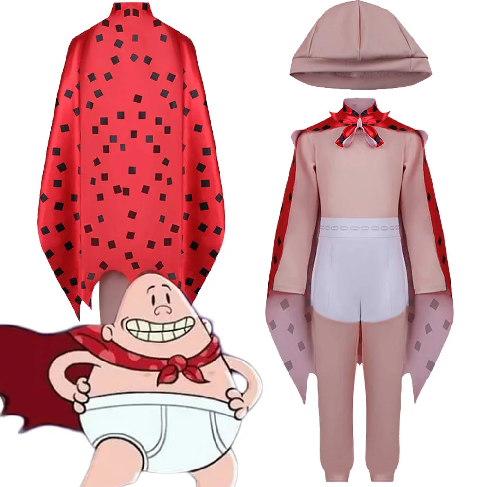 

Трусы с изображением капитана из мультфильма Бенни Кранп, детский костюм для косплея, красный плащ, кепка, наряды, детские карнавальные костюмы на Хэллоуин