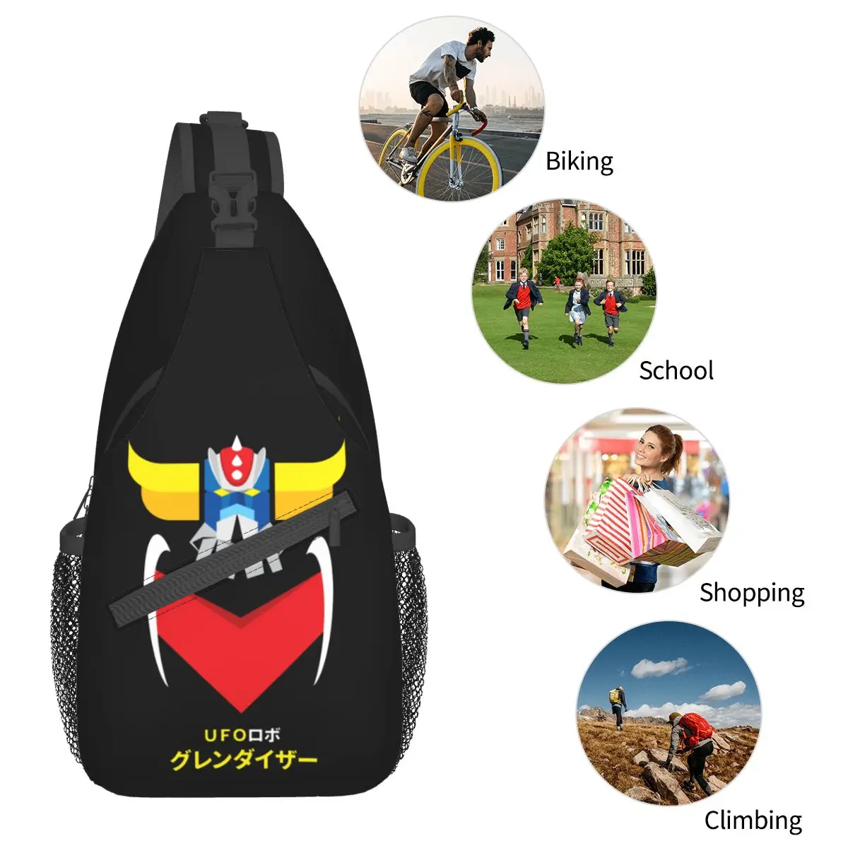 Grendizer Japanese Anime Sling Bags Chest Crossbody Shoulder Sling Backpack Outdoor Sports Daypacks UFO Robot Cool Pack