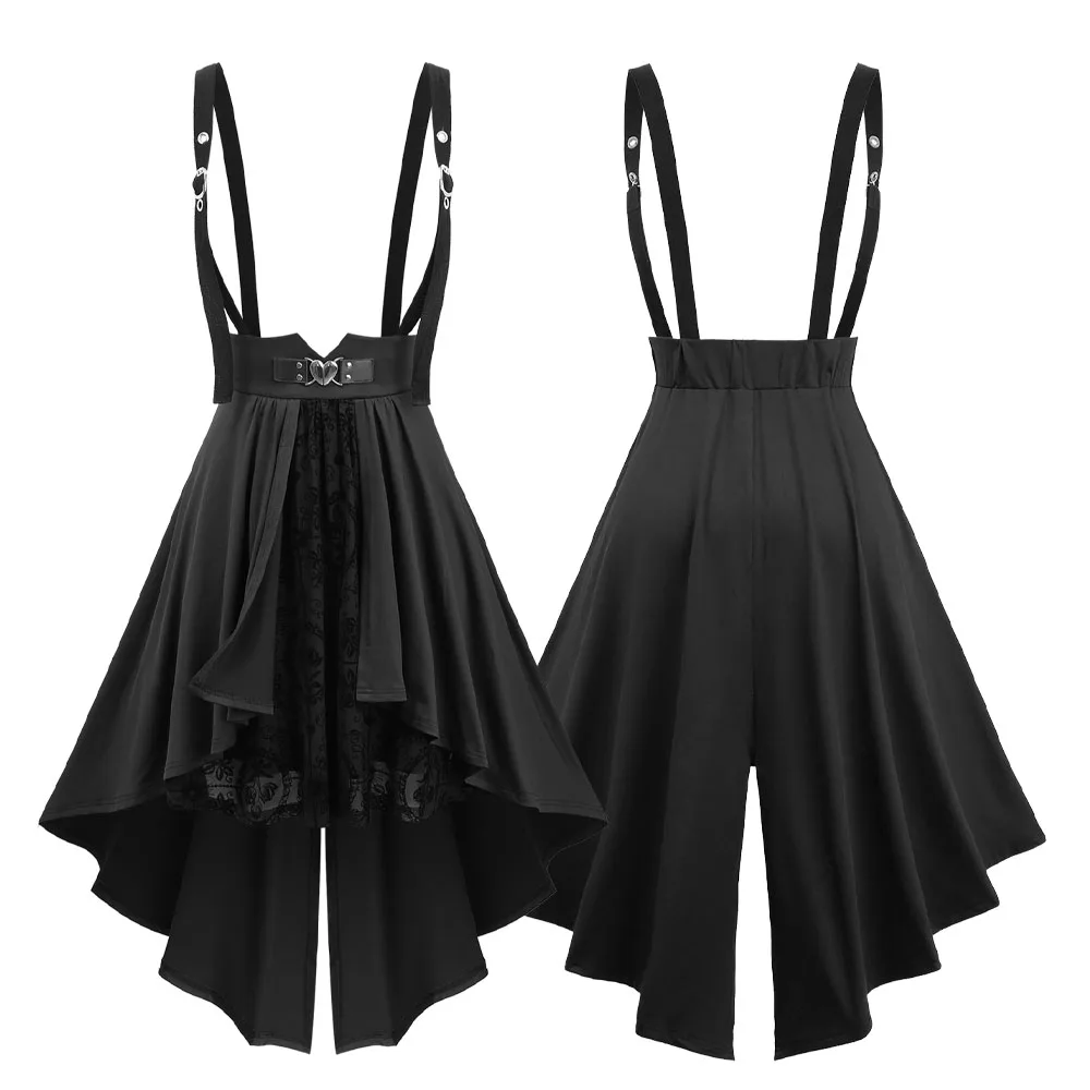 

ROSEGAL Женская юбка на подтяжках больших размеров, базовая юбка с высокой талией и цветочным кружевом, флокированная пряжка в форме сердца, черные юбки с высоким низким разрезом