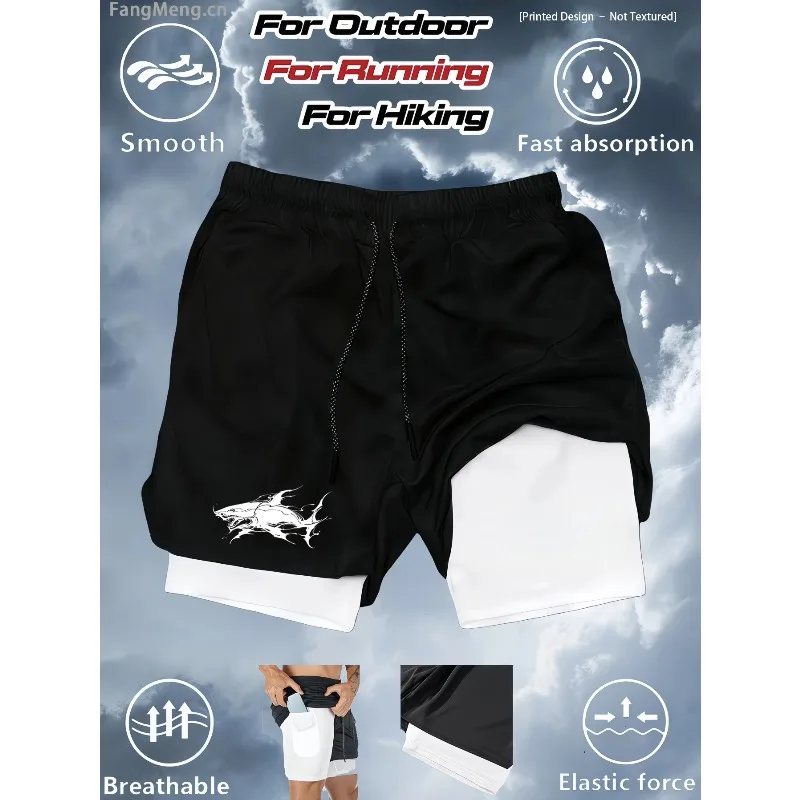Men Double-layer Short Gym Exercise Multi-functional Training Quick-drying Jogging 2-in-1 Pants Towel Fitness Moisture Absorbing