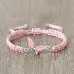 Fashion Multicolor Butterfly Pendant Bracelets Braided Pink Red Lucky Rope Bracelet Prayer Buddhist Jewelry Gifts for Men Women