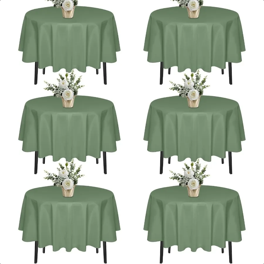 

6 Pack 70 In Round Sage Green Tablecloths Reusable Polyester Table Covers Protect from Spills Not Waterproof for Weddings Banqu