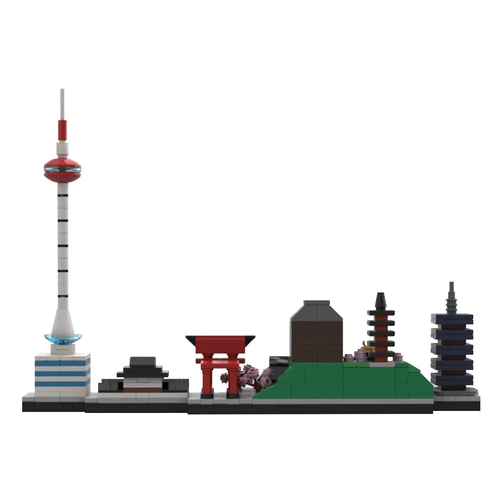 MOC Kyoto Skyline cegły Model słynna japońska architektura widok ulicy klocki DIY zabawki do montażu prezenty urodzinowe dla dzieci