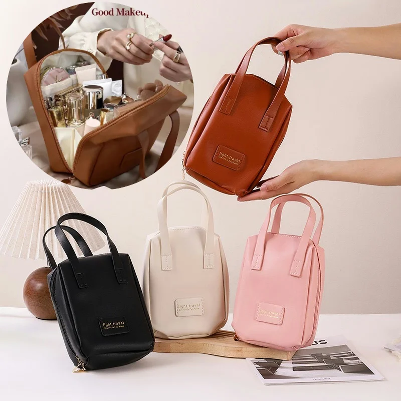 Borsa cosmetica da viaggio di grande capacità borsa da toilette portatile in pelle con borsa per il trucco impermeabile multifunzionale