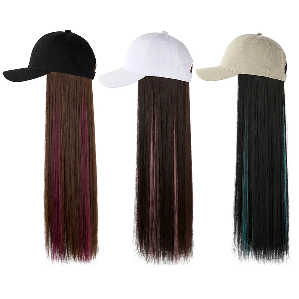 

Shangzi Long Straight Synthetic Baseball Cap Whit Hair Wig Natural Wigs Removable Naturally Colored Hair Extensionshat Wig