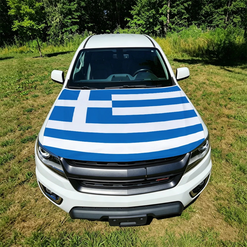 130x160cm Greece Car Hood Cover Flag, Elastic Windproof Patriotic Bonnet Banner Cheer for the competition