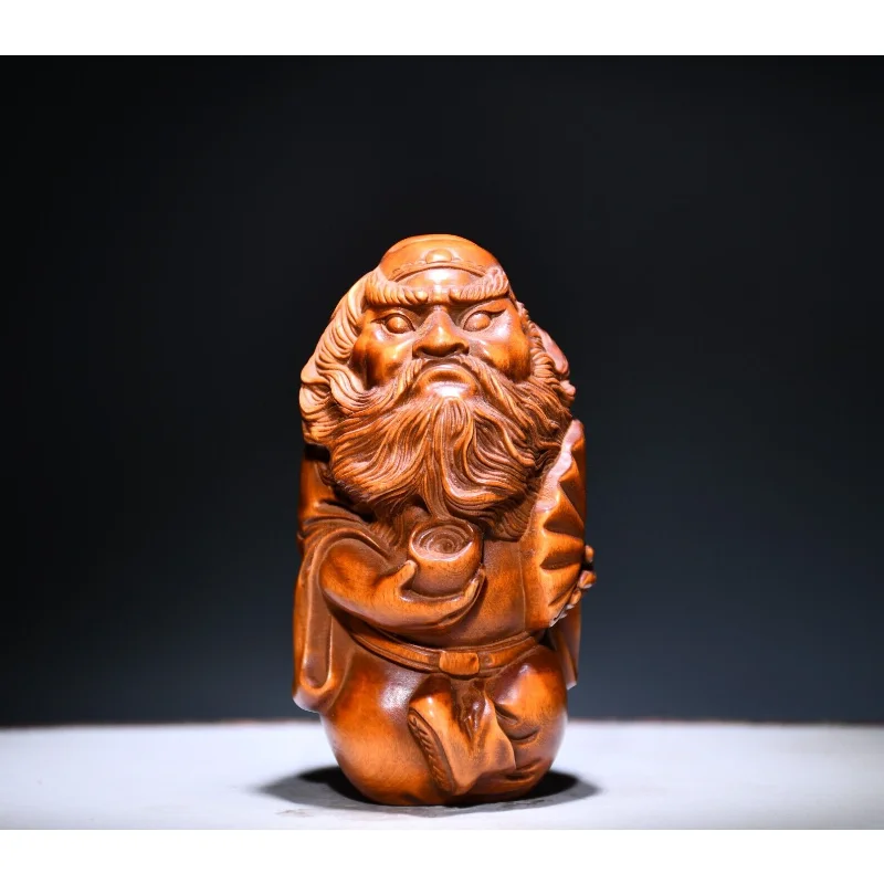 

3.1" Chinese Box-wood Hand Engraving Taoism Immortal Zhong Kui Klei Statue Craft Gift Decoration Home Decore