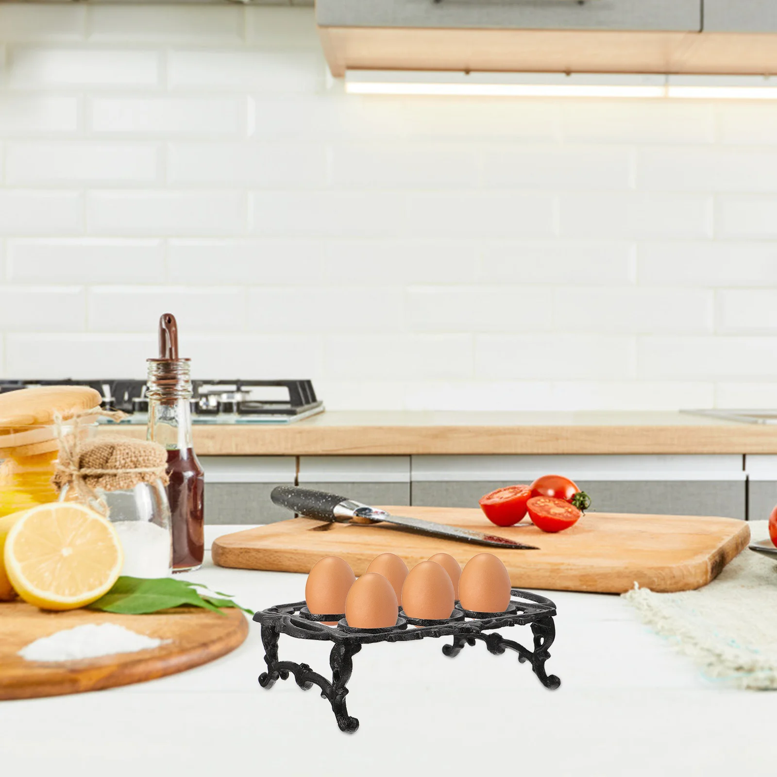 

1 шт. чугунная корзина для яиц, прочный кухонный держатель для яиц, черная декоративная настольная стойка для хранения для столовой, кафе