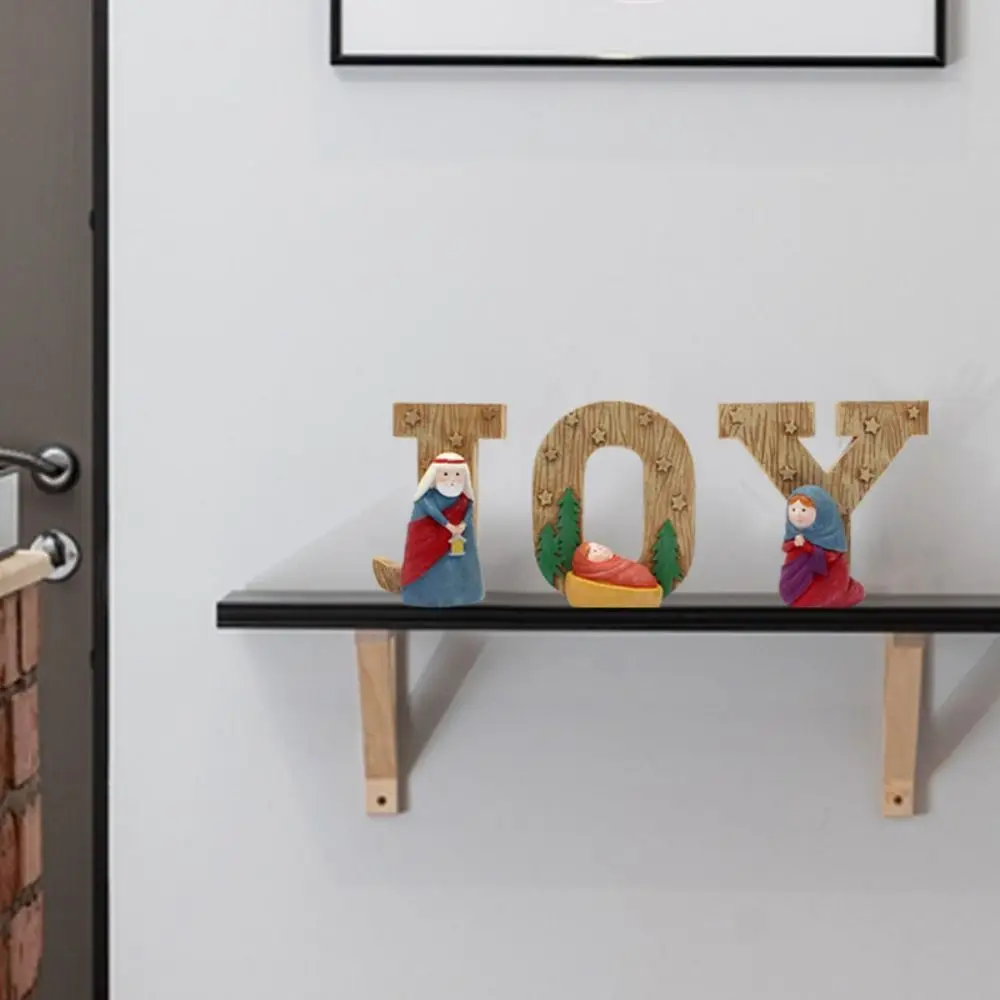 

4Pcs/set Exquisite Classic Christmas Manger Ornaments Durable Decorative English Letters Statue Unique Nativity Figure Office
