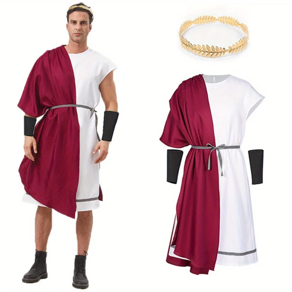 Ropa de Toga de Carnaval para hombre con corona de Laurel de hojas y pulsera, traje de fiesta romano de Dios griego para adulto