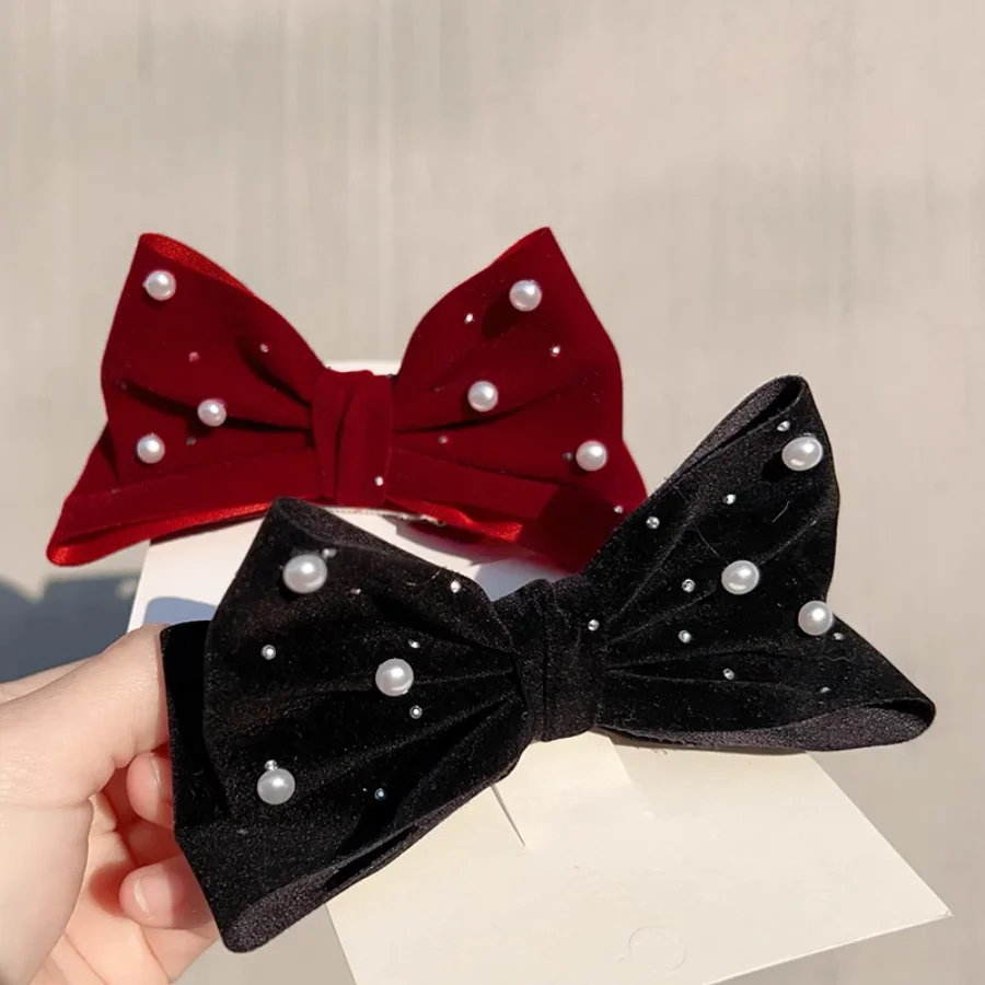

Autumn and winter New Year wine red velvet large bow hair clip, children's New Year greeting headwear, festive Christmas girl hair clip and hair accessory