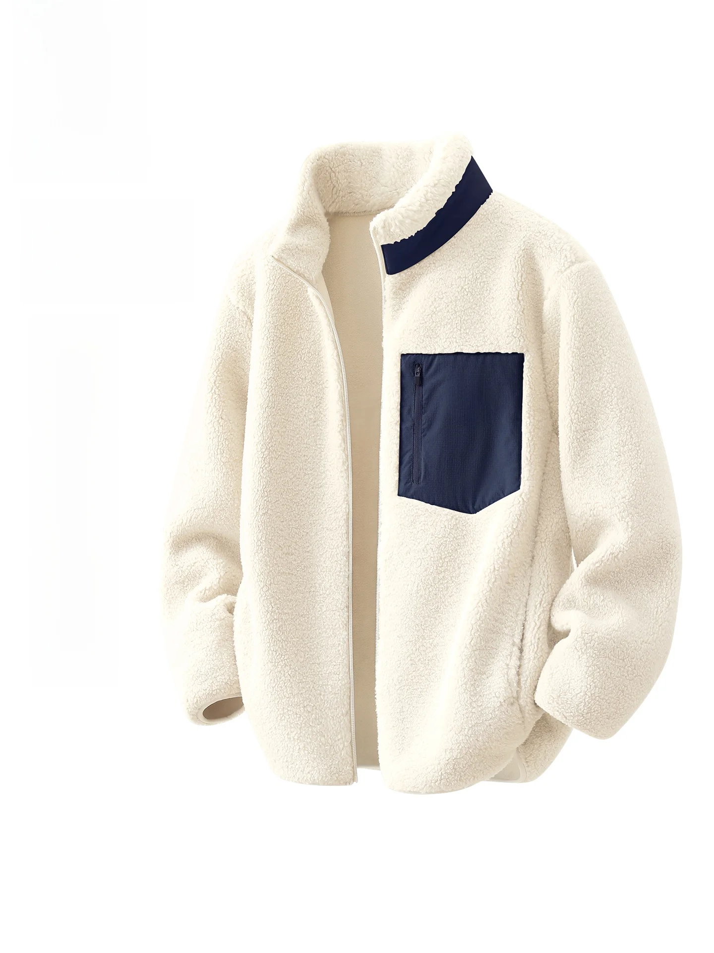 

Thiened Stand Collar Fce Jaet Men's Casual Warm Autumn Winter Open Cardigan Coat Stand Fit Zipper Closure